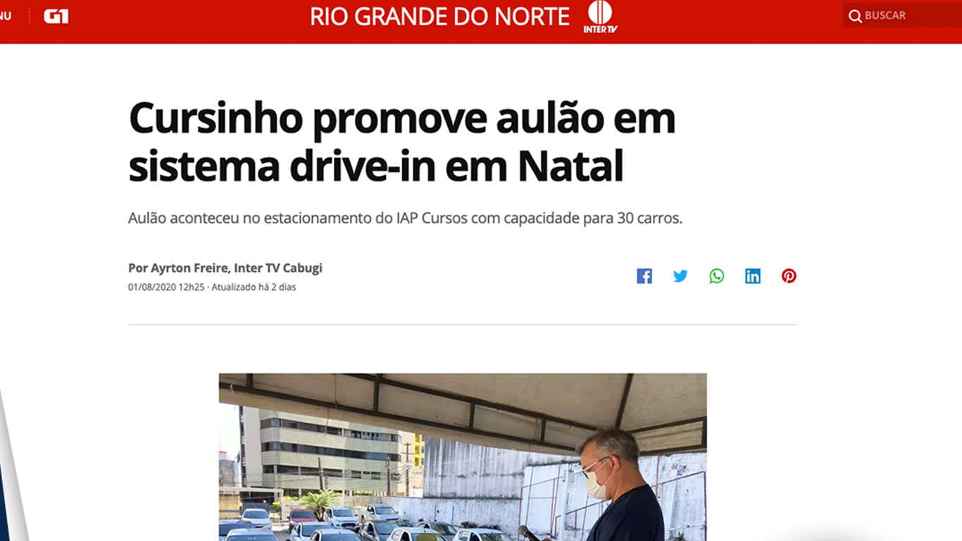 Saiu no G1: Cursinho promove aulão em sistema drive-in em Natal